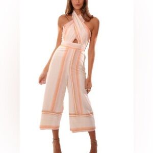 Amanda Uprichard Christie Striped Pastel Metallic Cut Out Jumpsuit NEW XS